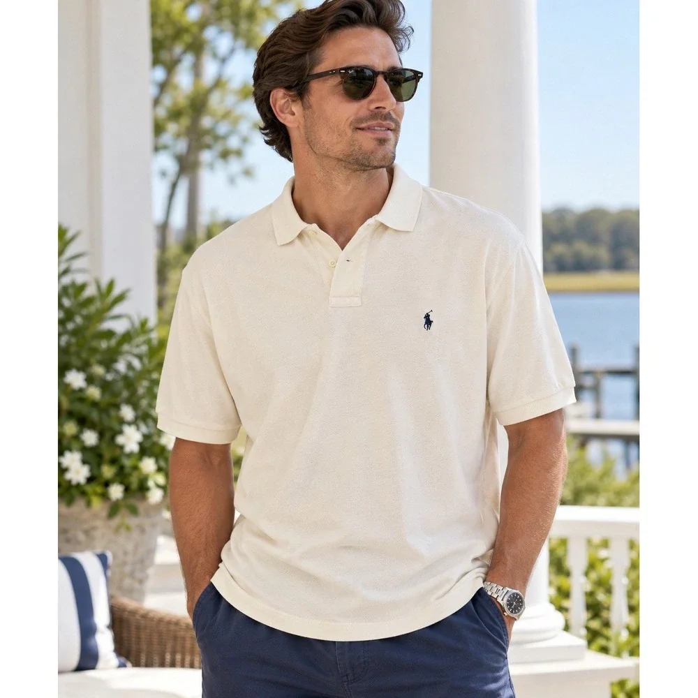 Polo Ralph Lauren Short Sleeve Polo Shirt Cream Beige Men's Size XL Short Sleeve